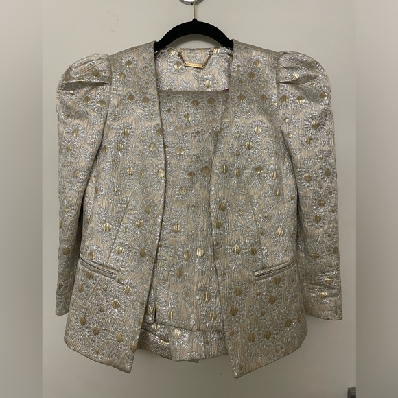 NWT TRINA TURK Lined Shiny Blazer metallic daisy jacquard Style 17R401 - Picture 7 of 12